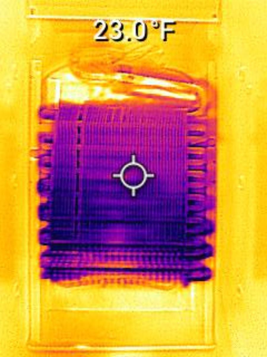 Thermal image of Frigidaire evaporator at 23.0 degrees Fahrenheit