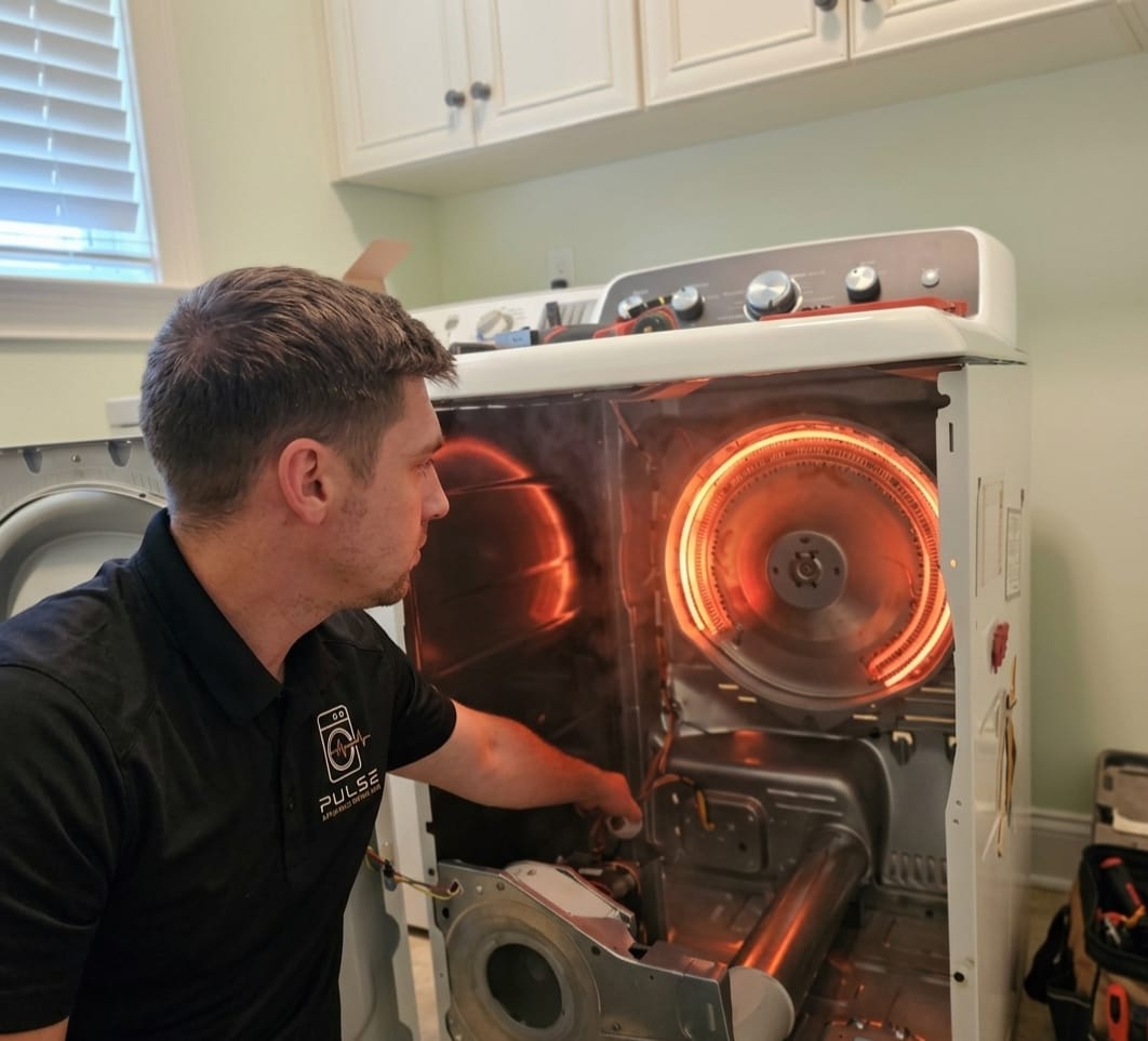 Pulse technician inspecting a dryer heating system
