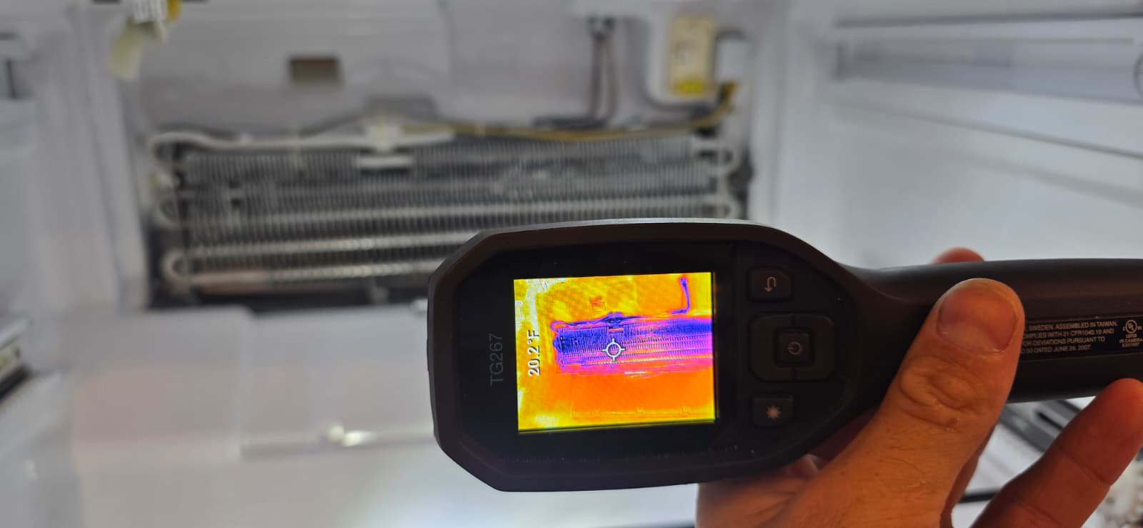 Thermal imaging used during refrigerator diagnostics